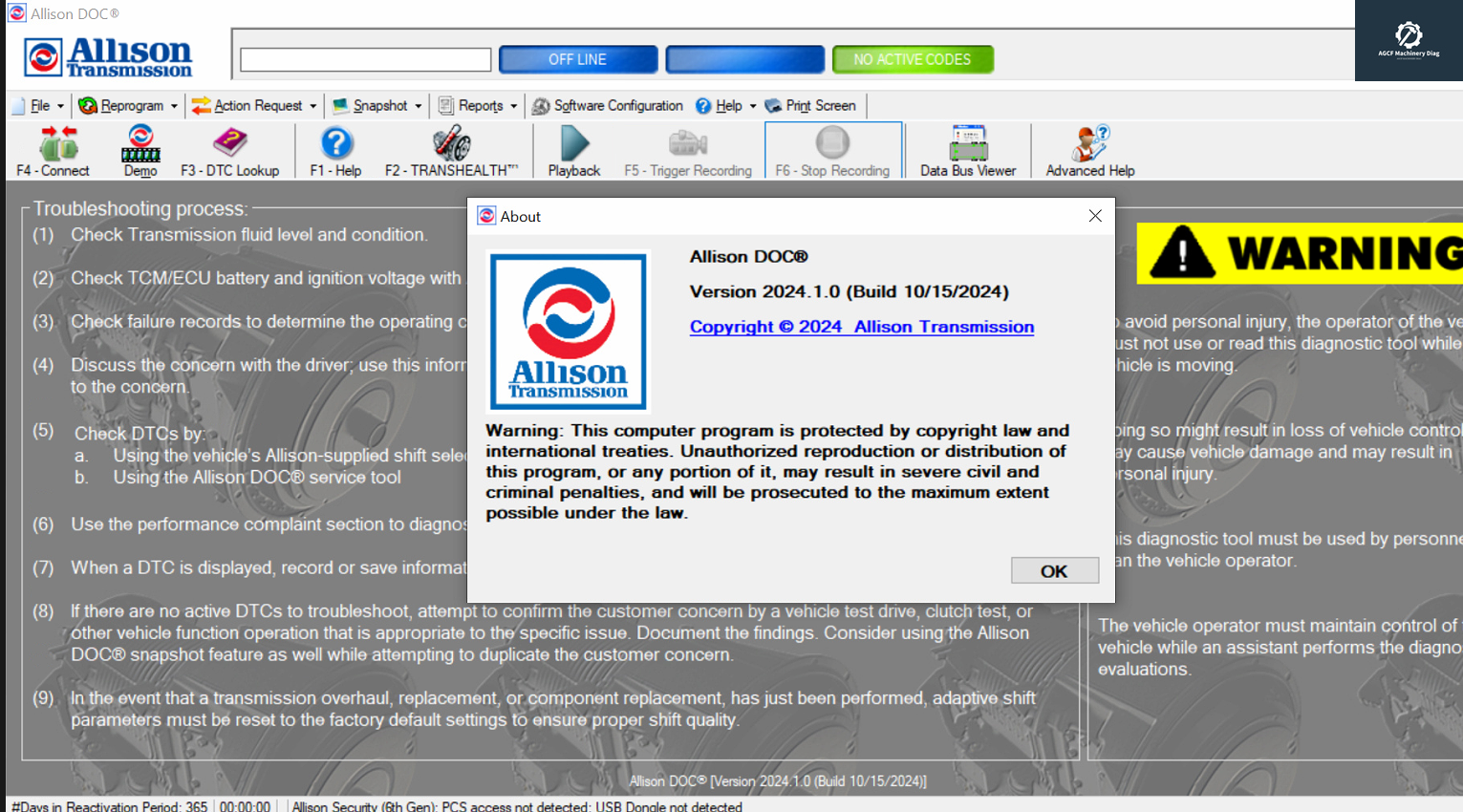 Allison DOC 2024.11 Transmission Diagnostic Software with GEN5 Data