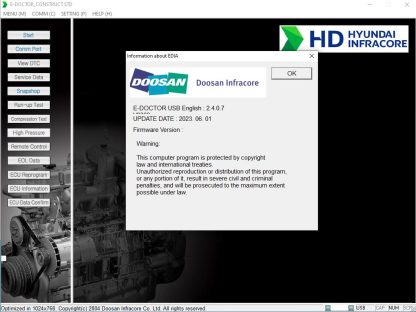 Doosan e-Doctor 2.4.0.7 (EDIA) Construction Standard Diagnostics 2023