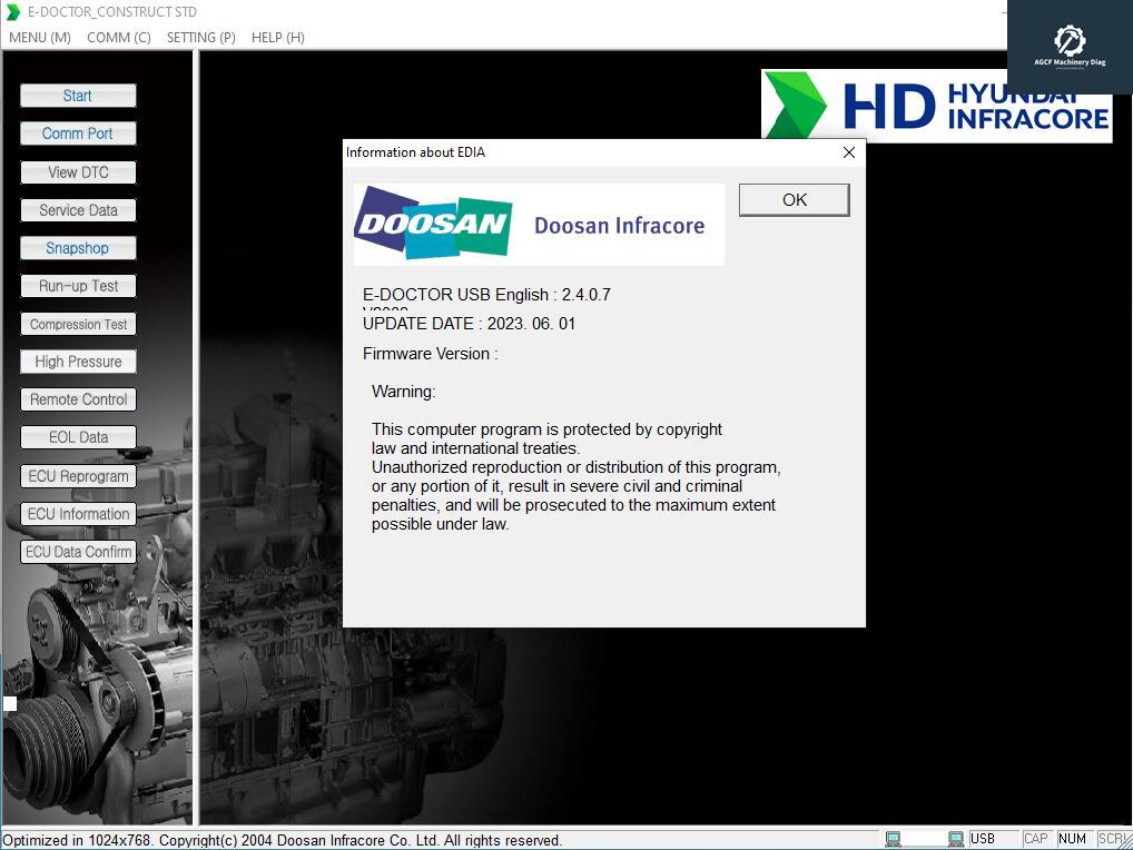 Doosan e-Doctor 2.4.0.7 (EDIA) Construction Standard Diagnostics 2023